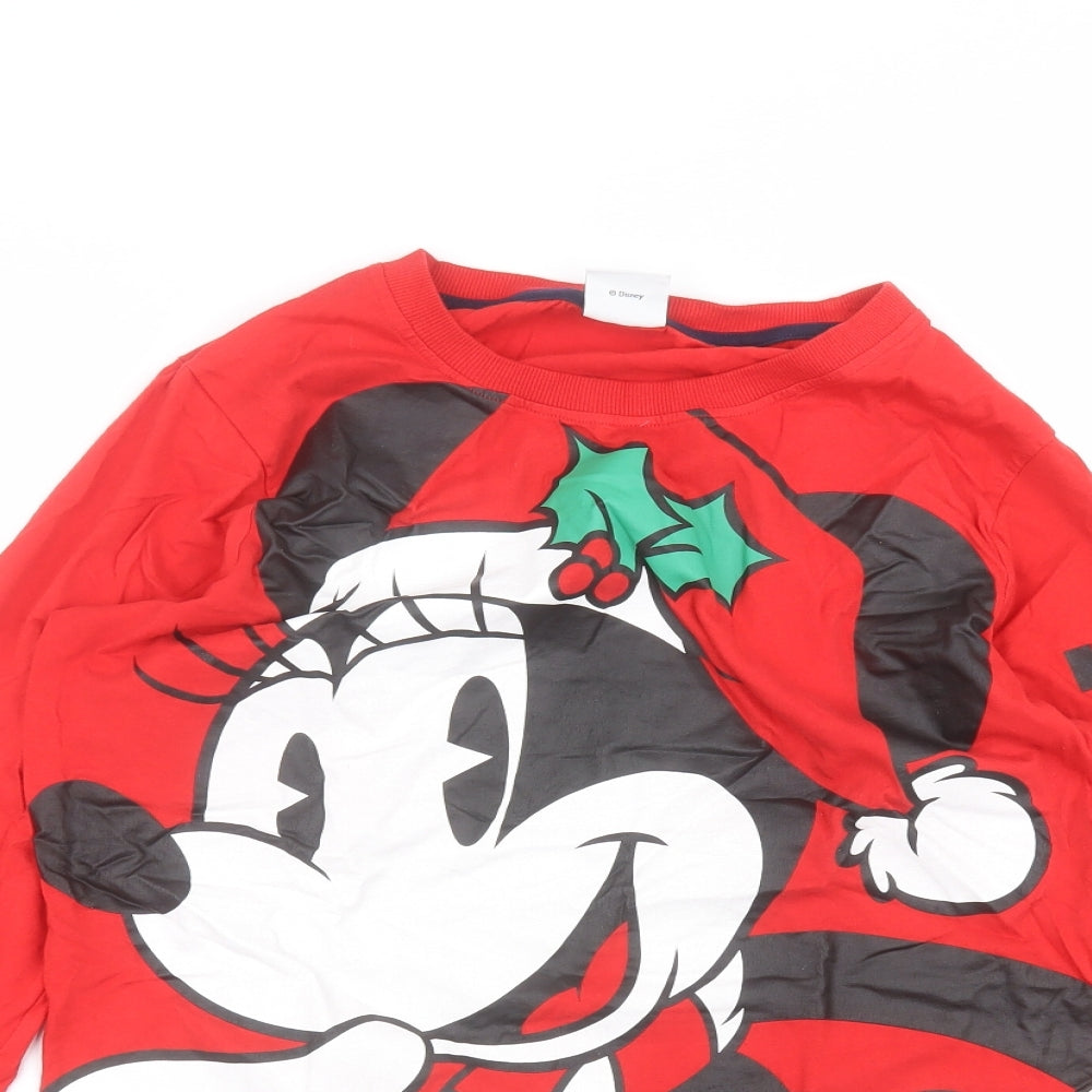 Disney Womens Red  Cotton Basic T-Shirt Size M Round Neck