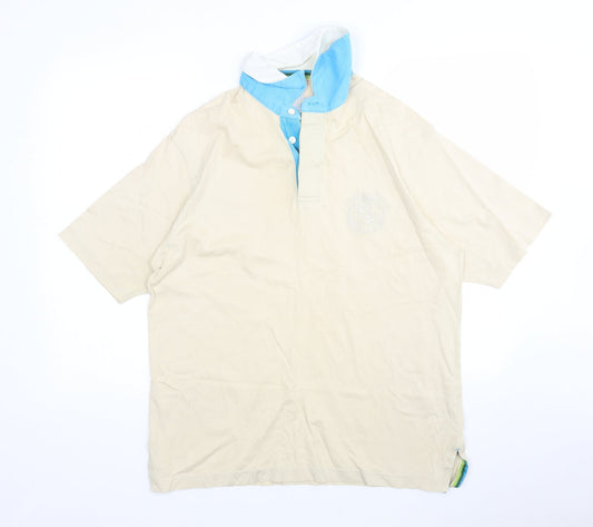M&S Mens Beige  Cotton  Polo Size M Collared