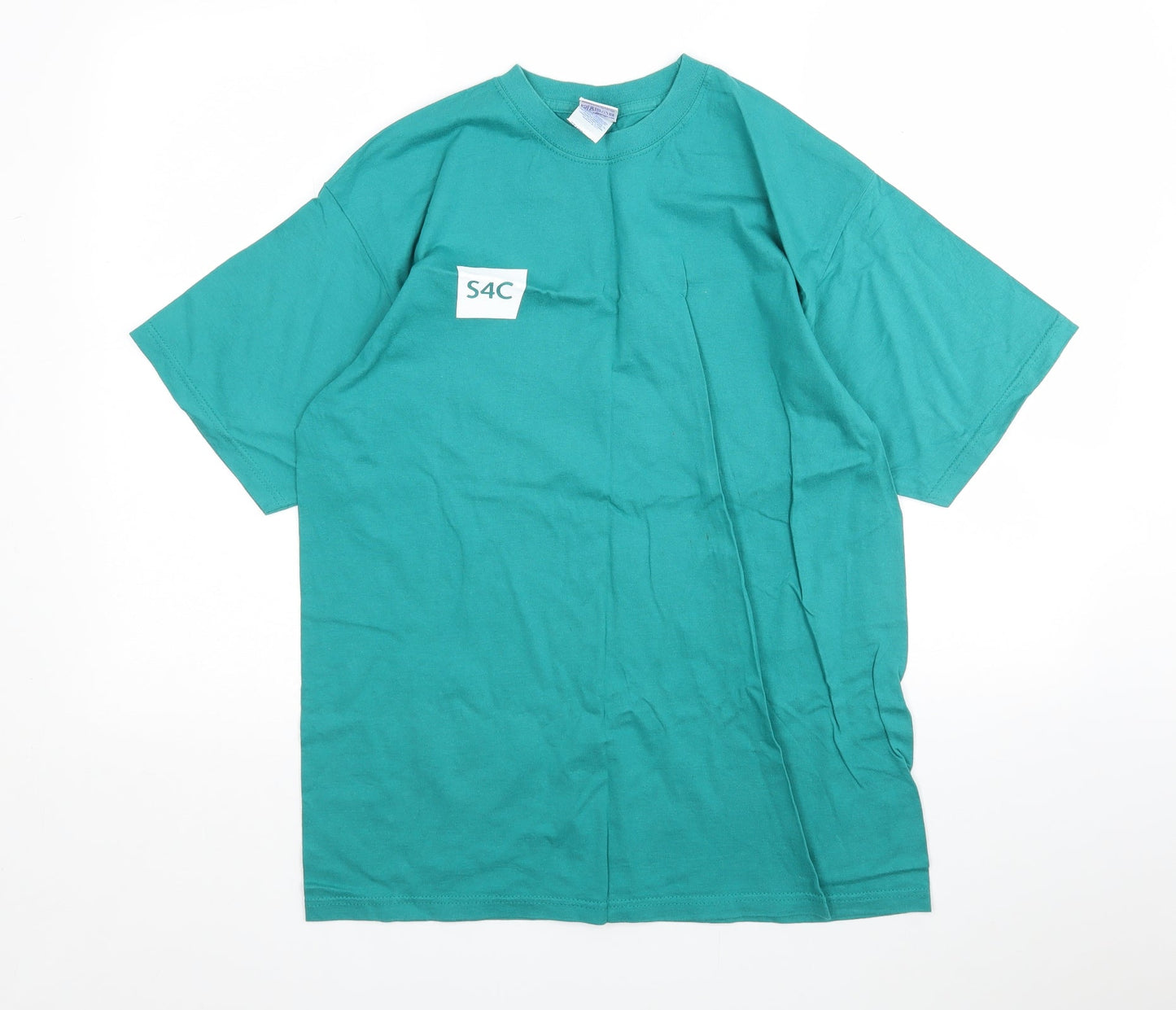 Russel Mens Green  Cotton  T-Shirt Size M Round Neck