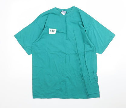 Russel Mens Green  Cotton  T-Shirt Size M Round Neck