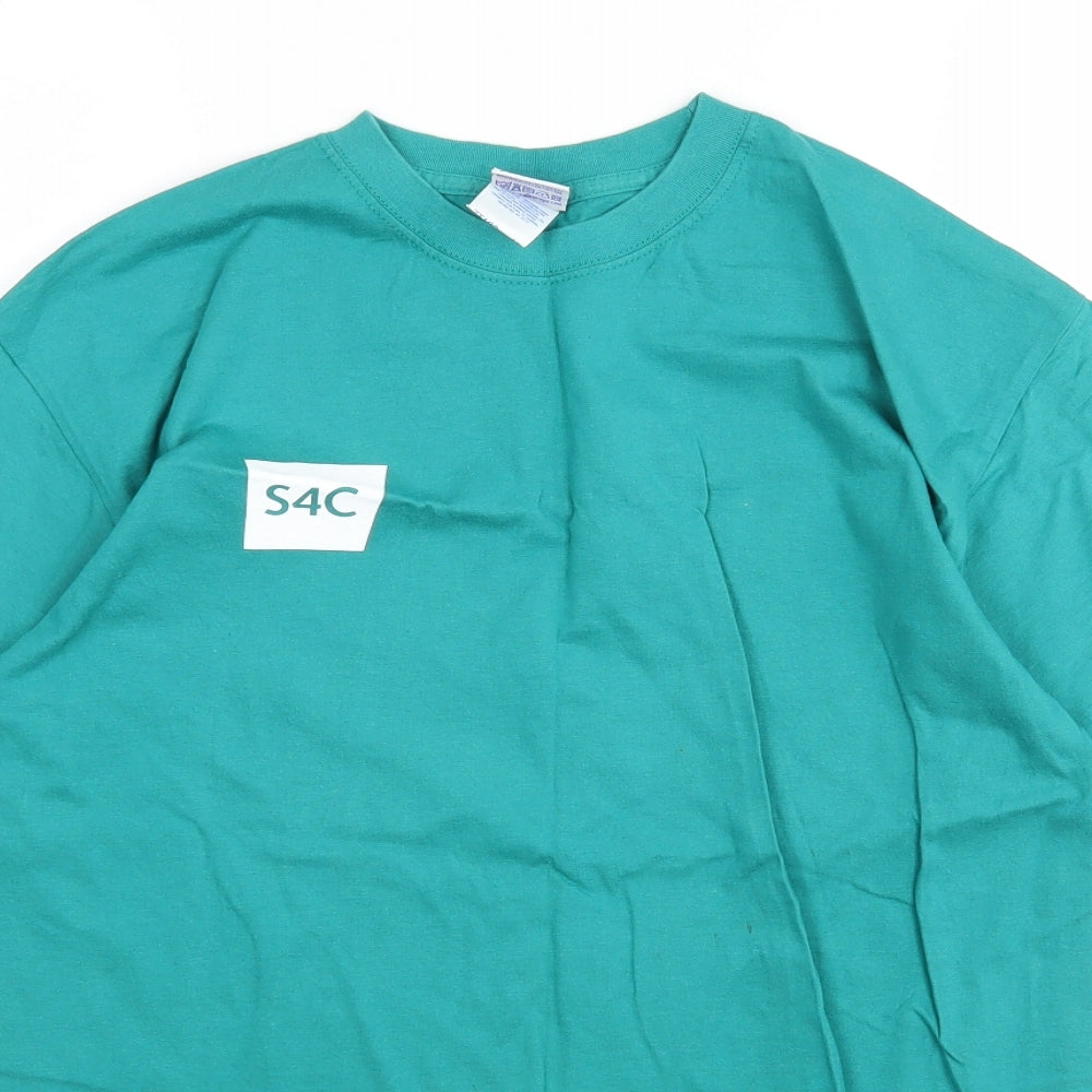 Russel Mens Green  Cotton  T-Shirt Size M Round Neck