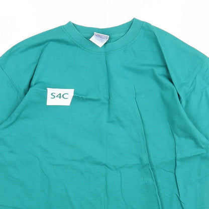 Russel Mens Green  Cotton  T-Shirt Size M Round Neck