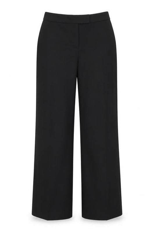Front view of Marks & Spencer women’s black polyester trousers, size UK 10, 31-inch leg regular