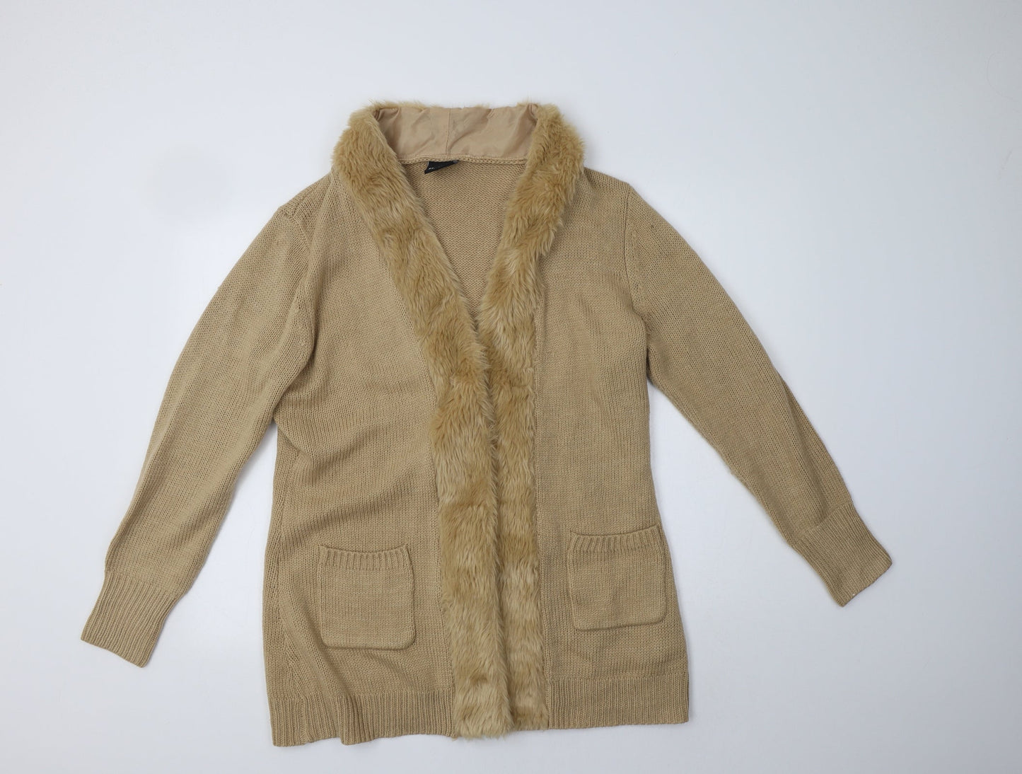 B. Yo Womens Beige   Overcoat Coatigan Size 14