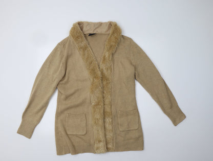 B. Yo Womens Beige   Overcoat Coatigan Size 14