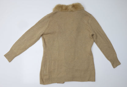 B. Yo Womens Beige   Overcoat Coatigan Size 14