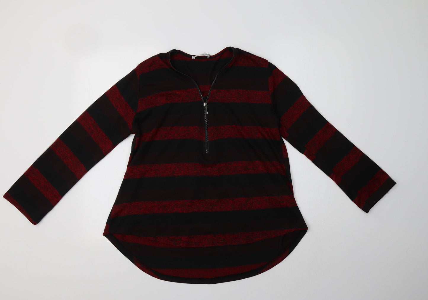 New Collection Womens Red V-Neck Striped Acrylic Pullover Jumper Size M