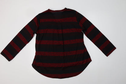 New Collection Womens Red V-Neck Striped Acrylic Pullover Jumper Size M