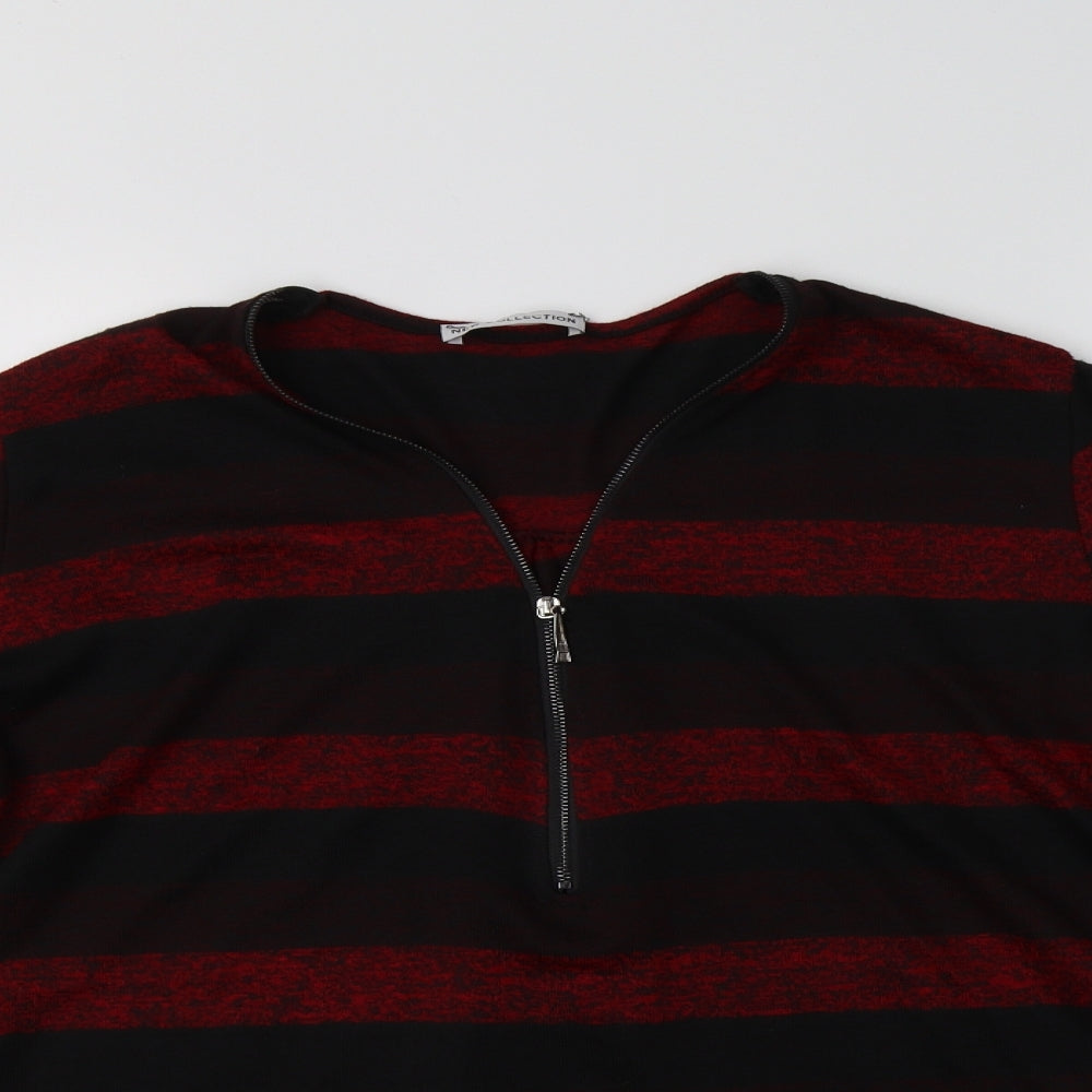New Collection Womens Red V-Neck Striped Acrylic Pullover Jumper Size M