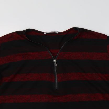 New Collection Womens Red V-Neck Striped Acrylic Pullover Jumper Size M