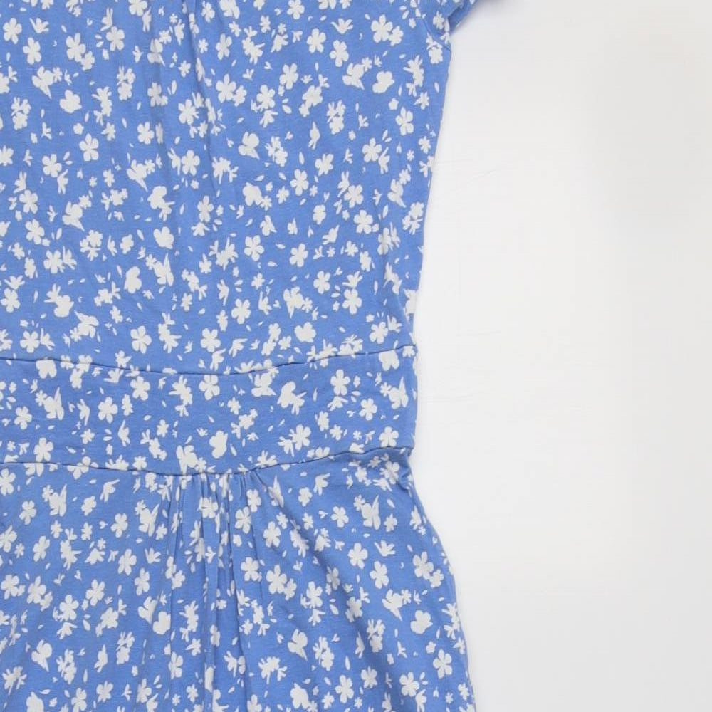 Country To Coast Womens Blue Floral Cotton Fit & Flare    Round Neck