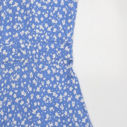 Country To Coast Womens Blue Floral Cotton Fit & Flare    Round Neck