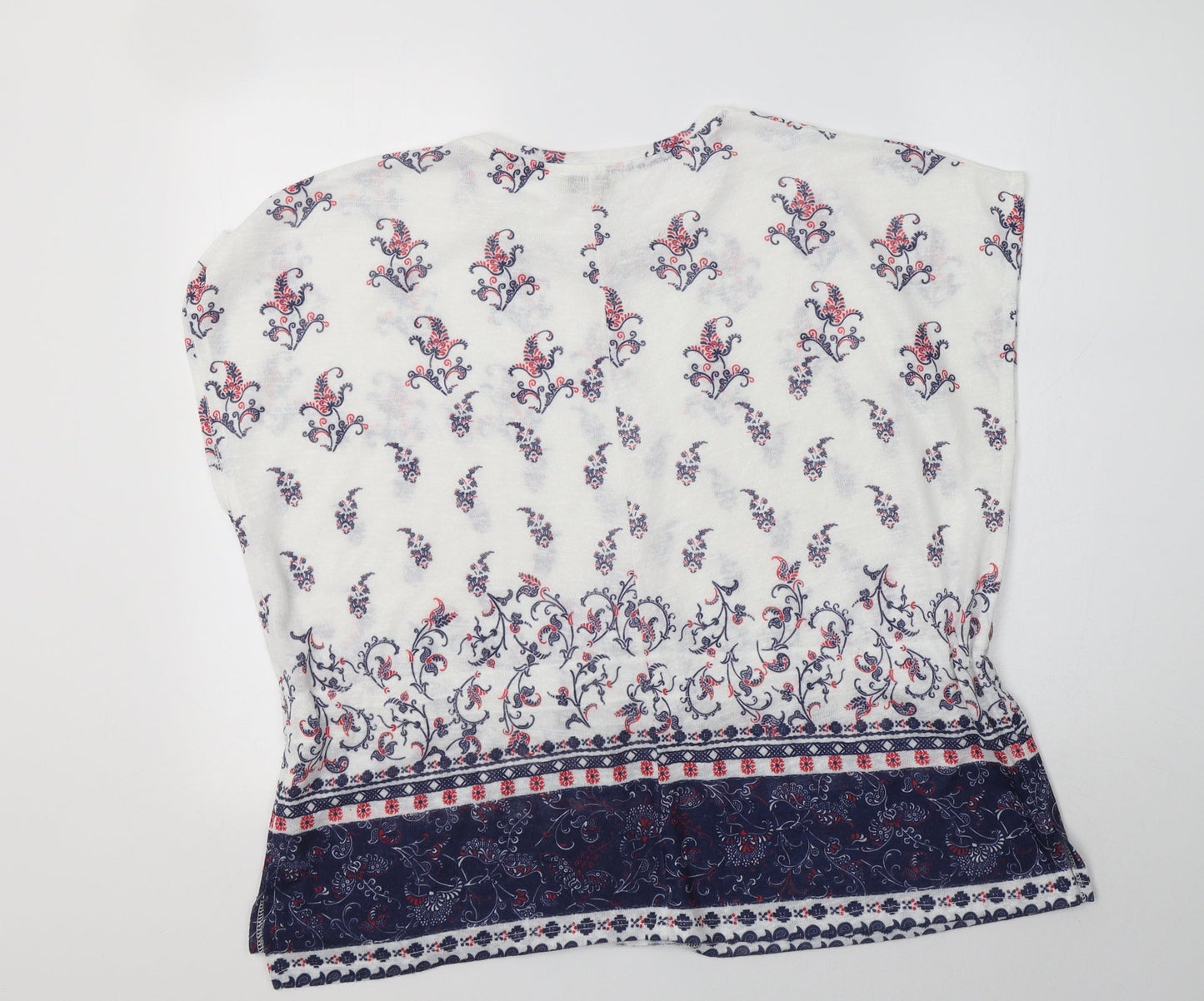 Papaya Womens White Paisley Polyester Basic Blouse Size L Round Neck