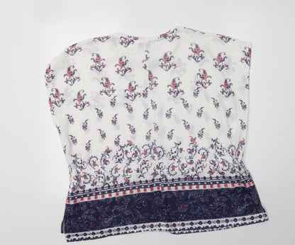 Papaya Womens White Paisley Polyester Basic Blouse Size L Round Neck