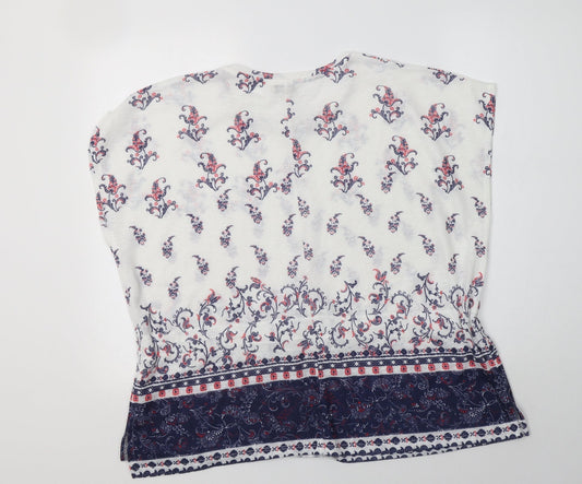 Papaya Womens White Paisley Polyester Basic Blouse Size L Round Neck