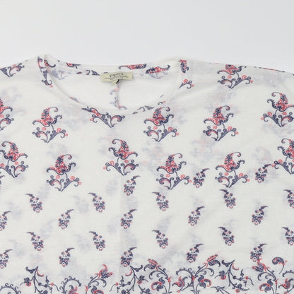 Papaya Womens White Paisley Polyester Basic Blouse Size L Round Neck