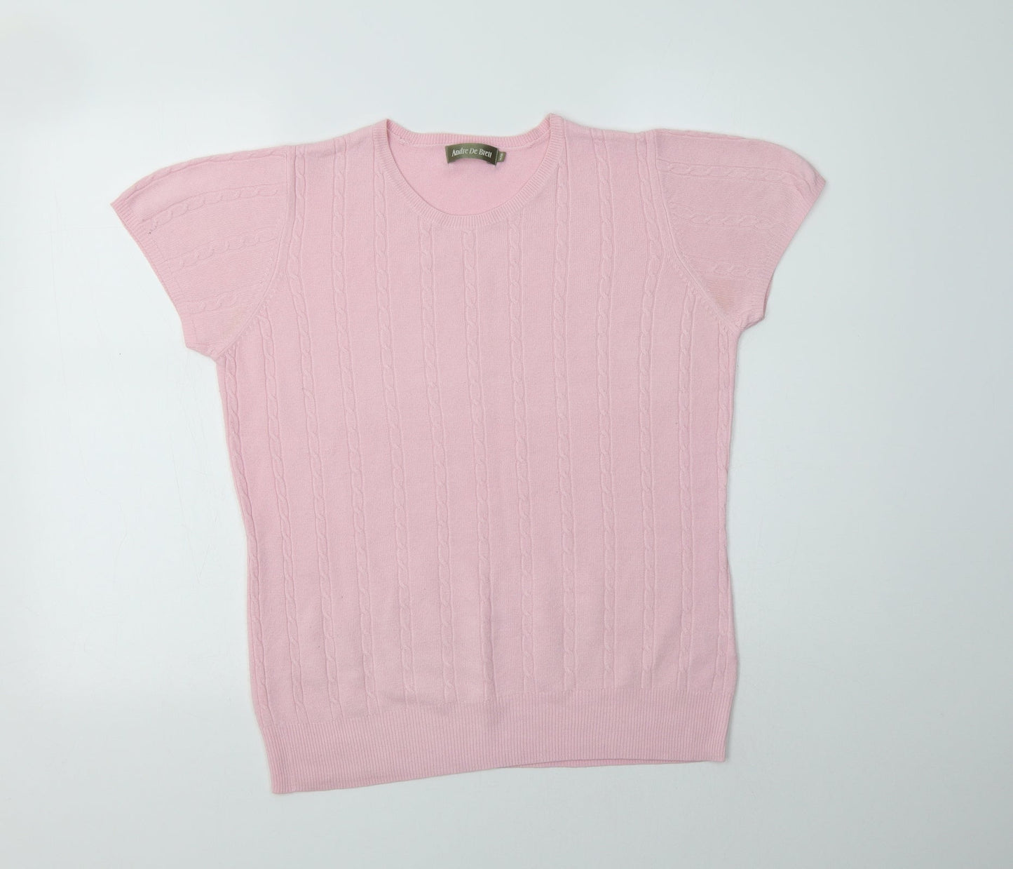 Andre De Brett Womens Pink Crew Neck  Acrylic Pullover Jumper Size 14
