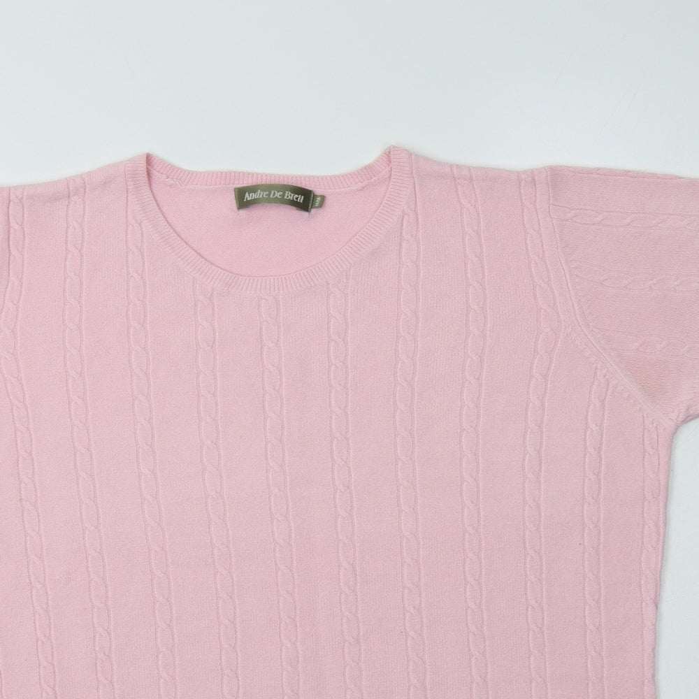 Andre De Brett Womens Pink Crew Neck  Acrylic Pullover Jumper Size 14