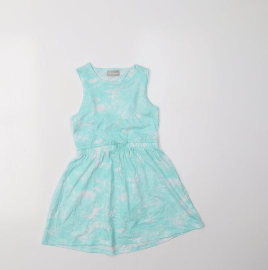 Matalan Girls Green Batik Cotton Fit & Flare  Size 5 Years  Crew Neck