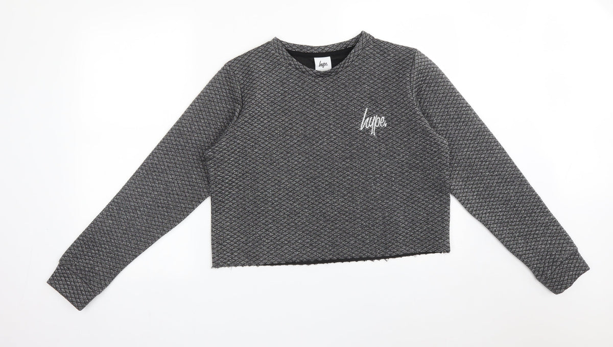 Front view of Hype girls’ silver argyle/diamond polyester pullover sweatshirt, size 15, years