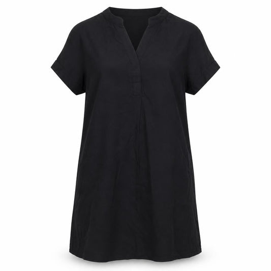 Front view of H7M women’s black viscose a-line, size S, v-neck