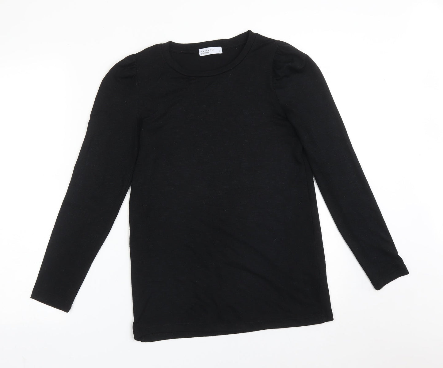 Papaya Womens Black  Viscose Basic T-Shirt Size 8 Crew Neck