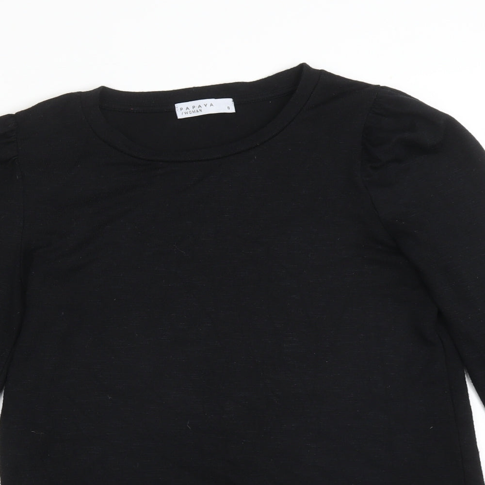 Papaya Womens Black  Viscose Basic T-Shirt Size 8 Crew Neck