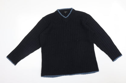 George Mens Blue Striped Acrylic Pullover Sweatshirt Size S