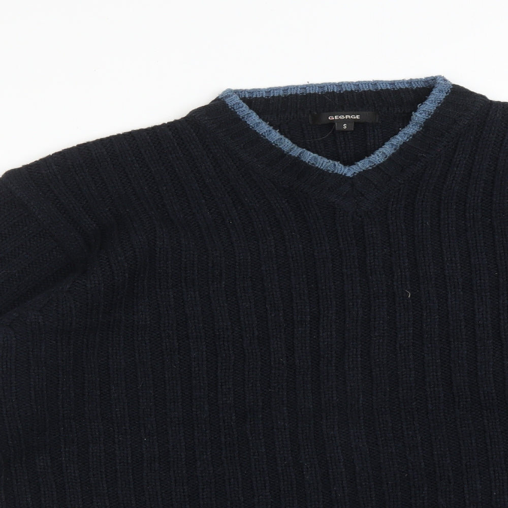 George Mens Blue Striped Acrylic Pullover Sweatshirt Size S