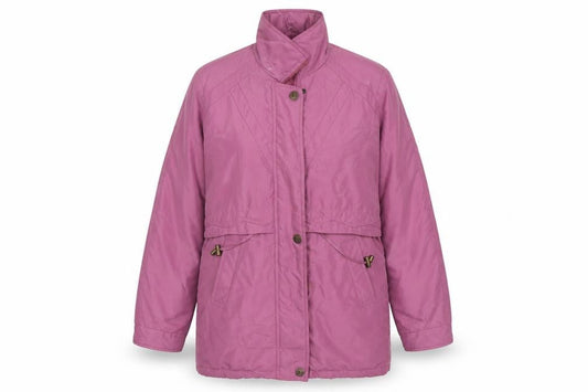 Front view of Essentials women’s purple overcoat coat, size UK 10
