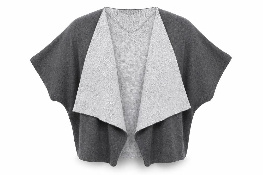 Front view of Atmosphere women’s grey acrylic cardigan jumper, size M