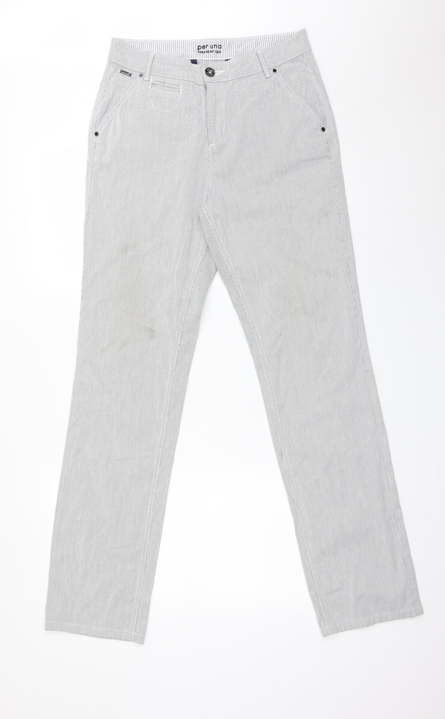 M&S Womens Multicoloured Striped Cotton Straight Jeans Size 10 L33 in Regular