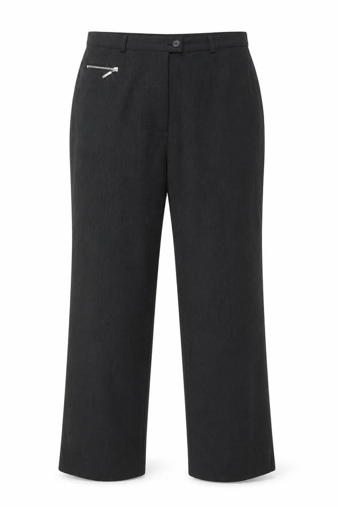 Front view of Marks & Spencer women’s grey polyester dress pants trousers, size UK 14, 26-inch leg regular