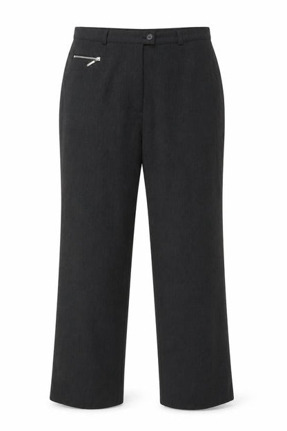 Front view of Marks & Spencer women’s grey polyester dress pants trousers, size UK 14, 26-inch leg regular