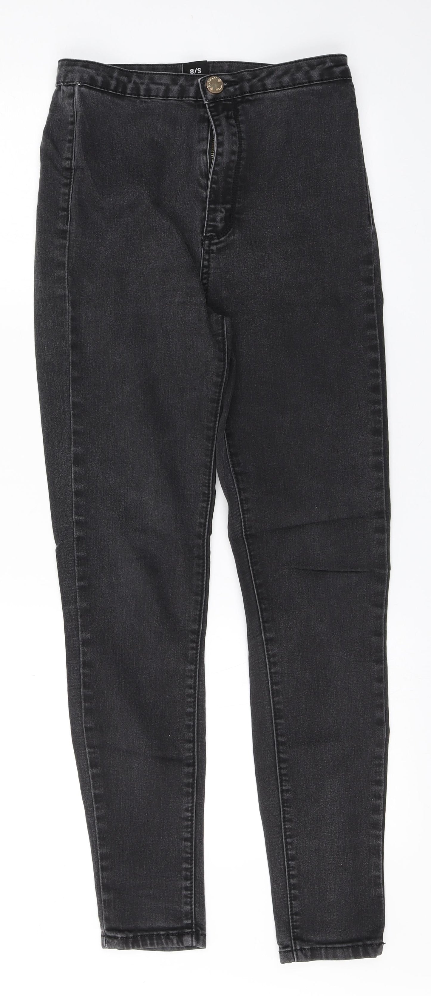 Womens UK Size 8 Preworn Regular Fit Straight Black Jeans