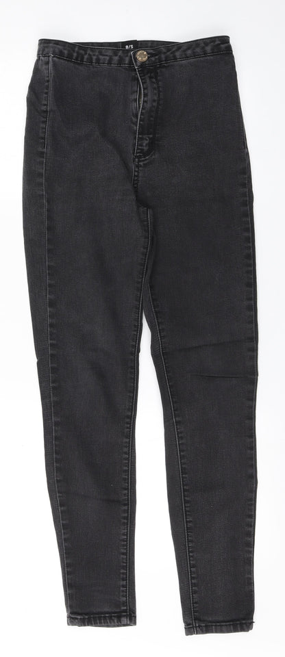 Womens UK Size 8 Preworn Regular Fit Straight Black Jeans