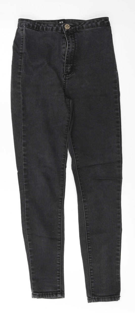 Womens UK Size 8 Preworn Regular Fit Straight Black Jeans