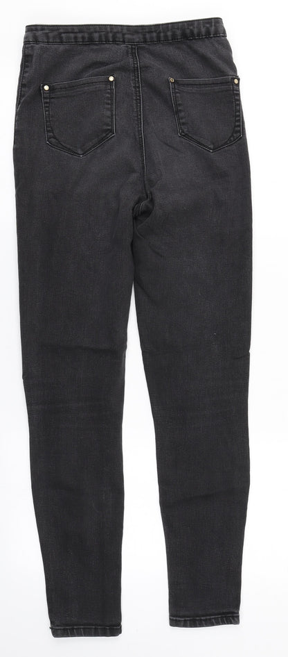 Womens UK Size 8 Preworn Regular Fit Straight Black Jeans
