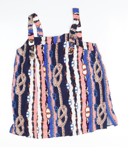 Papaya Womens Multicoloured Striped Viscose Basic Tank Size 10 Square Neck