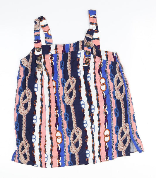 Papaya Womens Multicoloured Striped Viscose Basic Tank Size 10 Square Neck