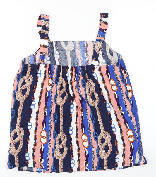 Papaya Womens Multicoloured Striped Viscose Basic Tank Size 10 Square Neck