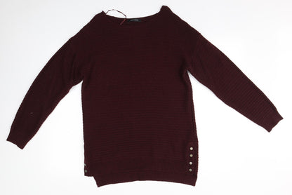 Peacocks Womens Red Round Neck Striped Acrylic Pullover Jumper Size M