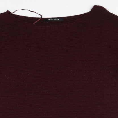 Peacocks Womens Red Round Neck Striped Acrylic Pullover Jumper Size M