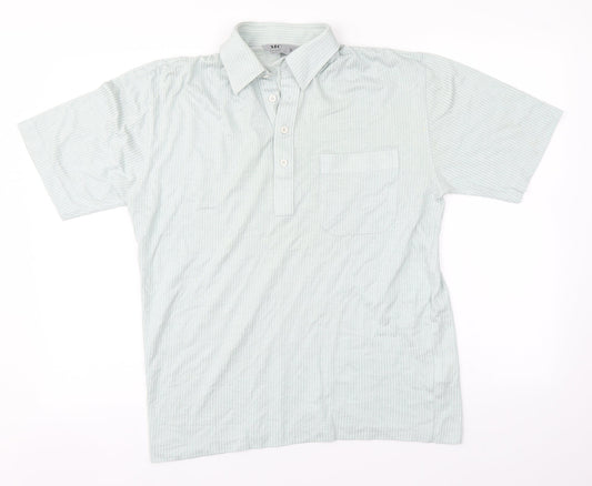 MC Mens Green Striped Cotton  Polo Size S Collared