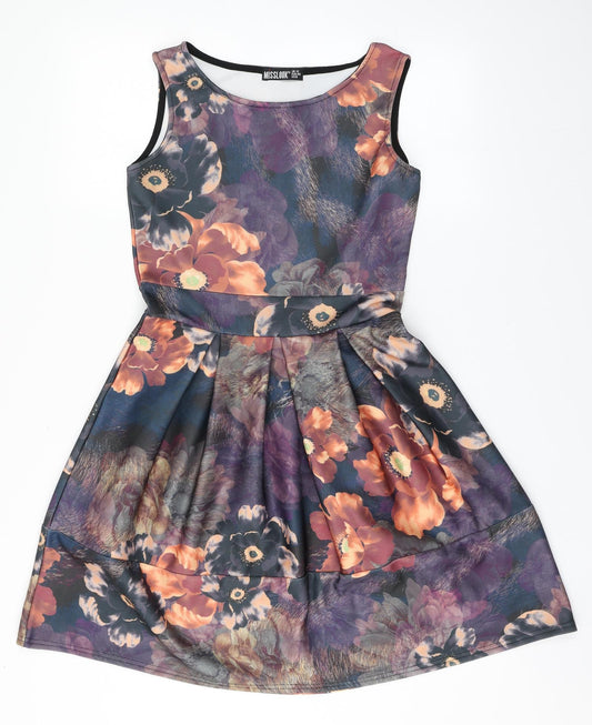 MissLook Womens Multicoloured Floral Polyester A-Line  Size 12  Round Neck