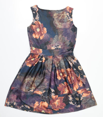 MissLook Womens Multicoloured Floral Polyester A-Line  Size 12  Round Neck