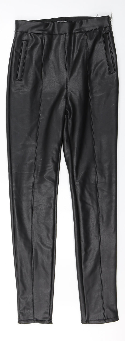 Miss Selfridge Womens Black  Polyurethane Trousers  Size 8 L28 in Regular