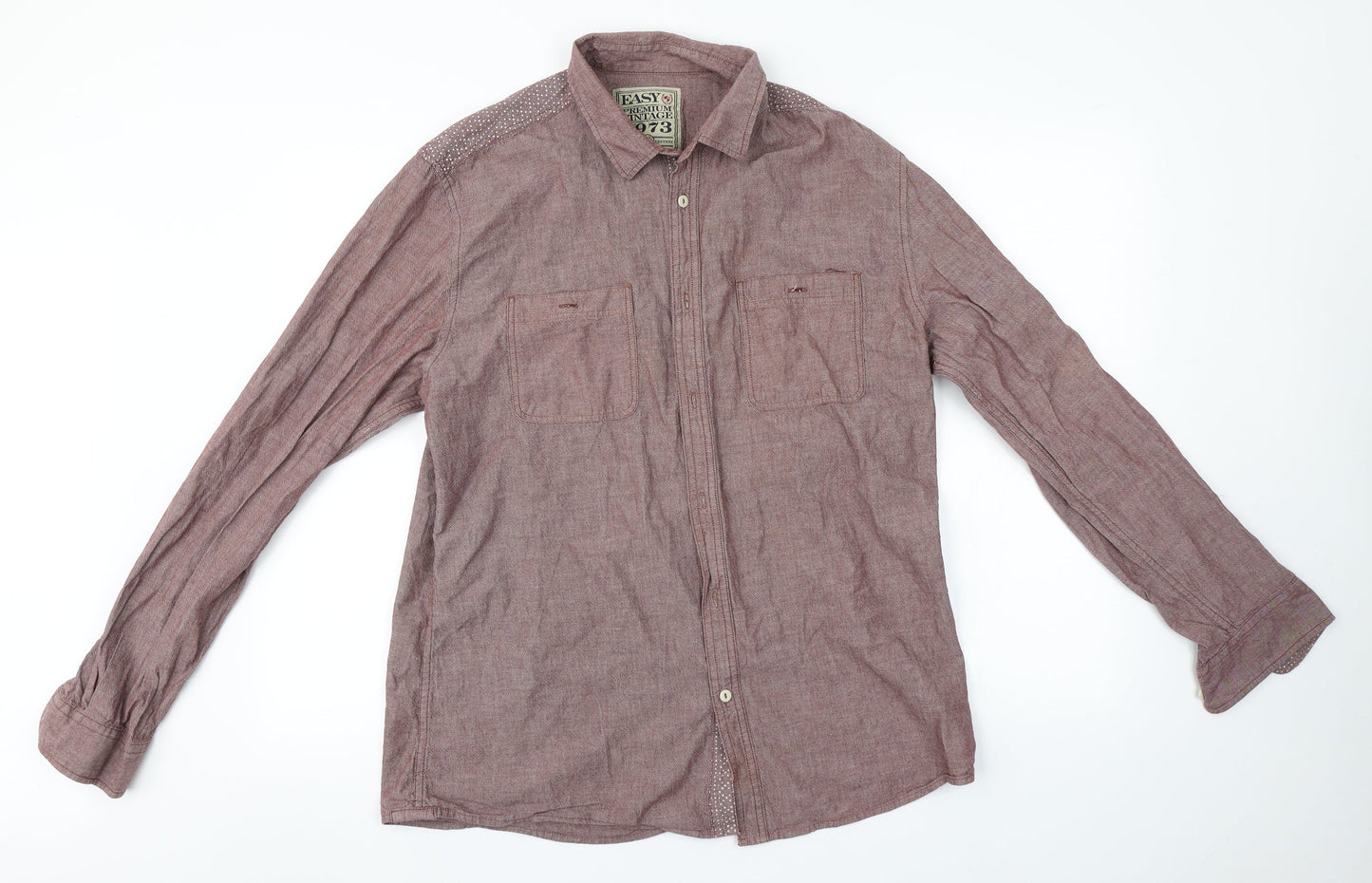 Mens UK Size L Easy Grey  Button-Up Long Sleeve Casual Shirt
