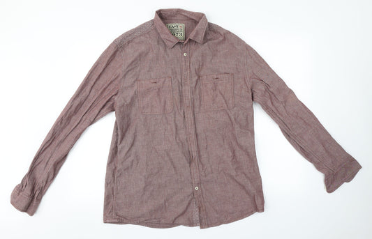 Mens UK Size L Easy Grey  Button-Up Long Sleeve Casual Shirt