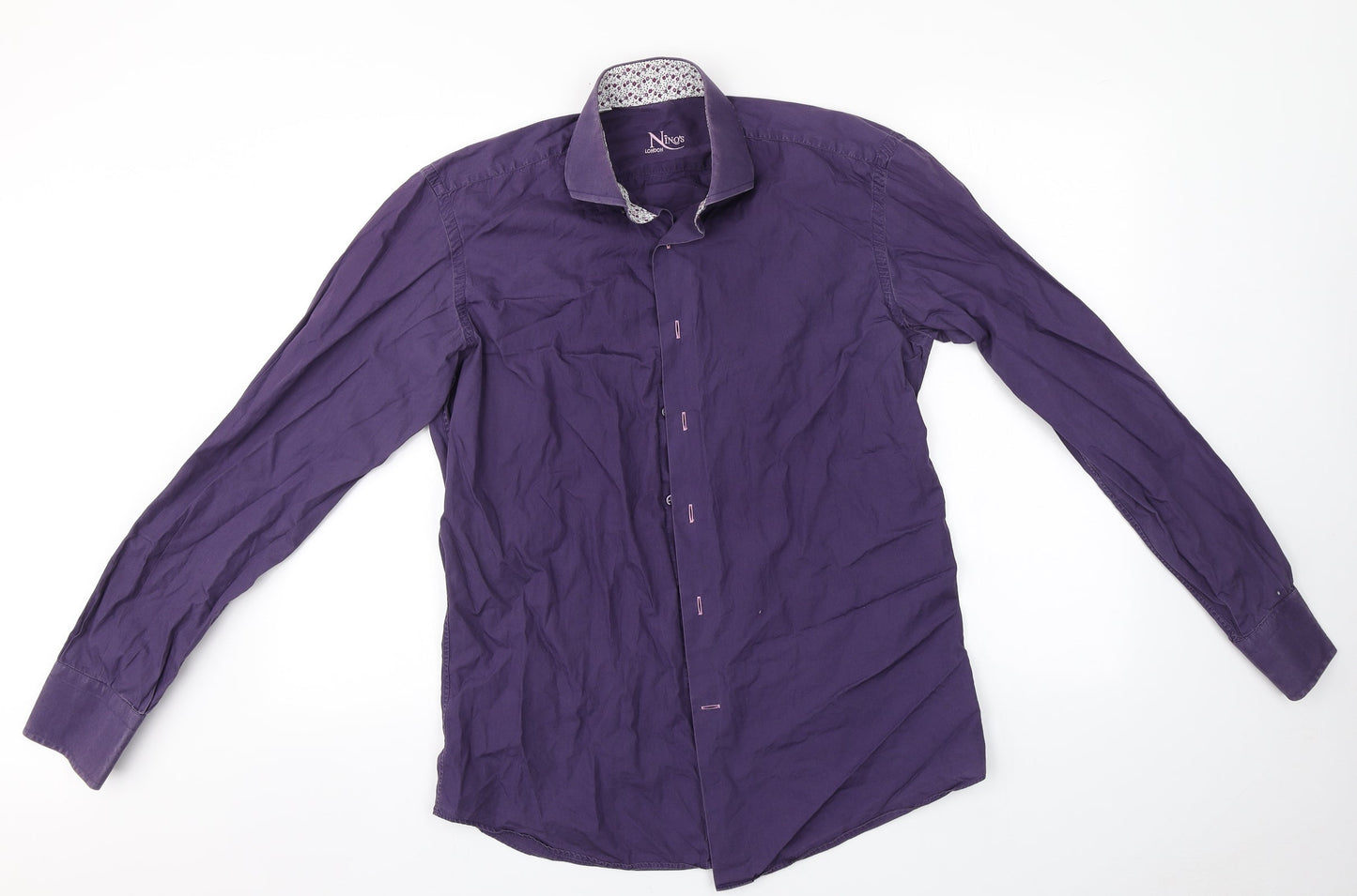 Mens UK Size 15.5 Nino's Blue  Button-Up Long Sleeve Casual Shirt